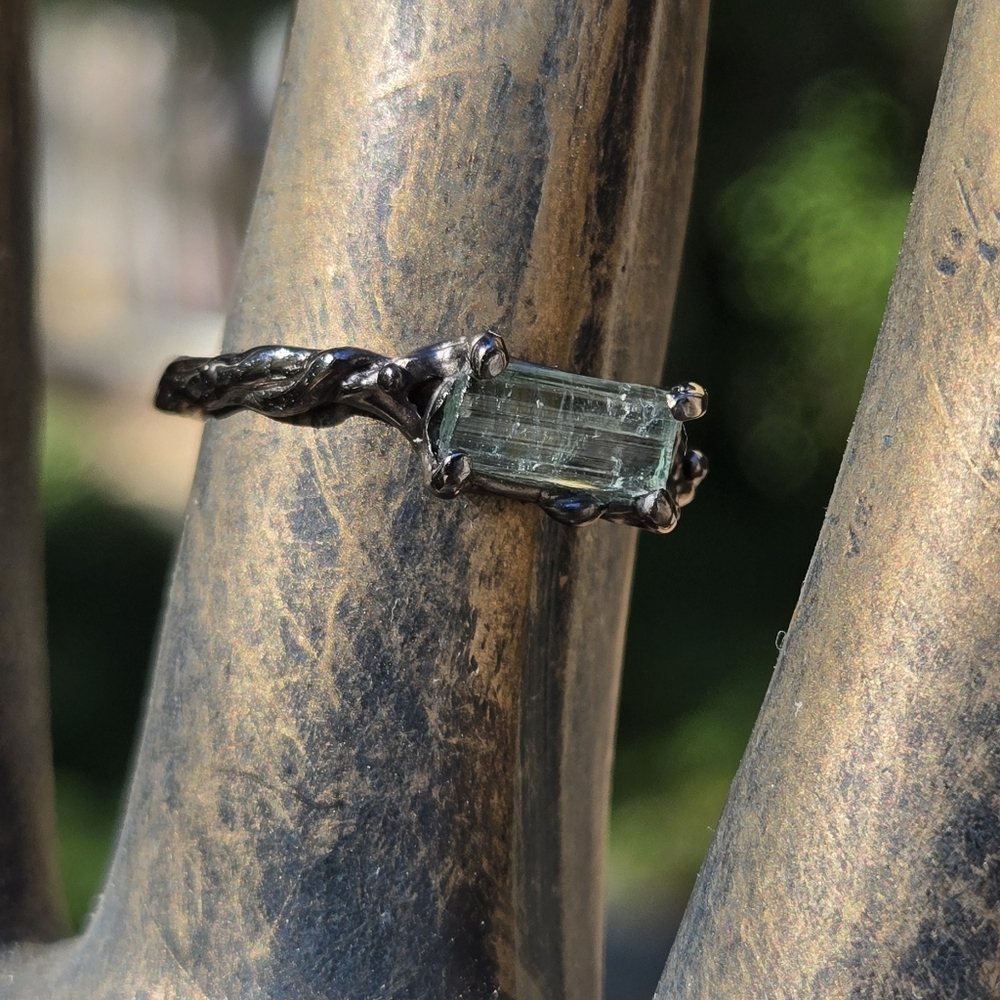 Tourmaline Ocean Bue/green Natural Gemstone Sterling Rhodium Ring Sz8 - Picture 5 of 9